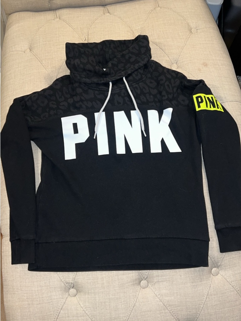 PINK Victoria's Secret Black Cowlneck Sweatshirt with White Logo